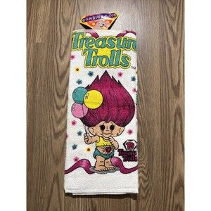 NWT Vtg 90s Treasure Trolls Bath Towel Set W Pink Hair Troll